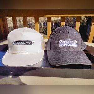 (2) FREIGHTLINER Caps. 1 VTG White, MADE IN USA (WA). 1 more recent, Black